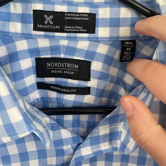 Men's Regular Fit Button Down Dress Shirt Blue and White Nordstrom - Picture 3 of 9